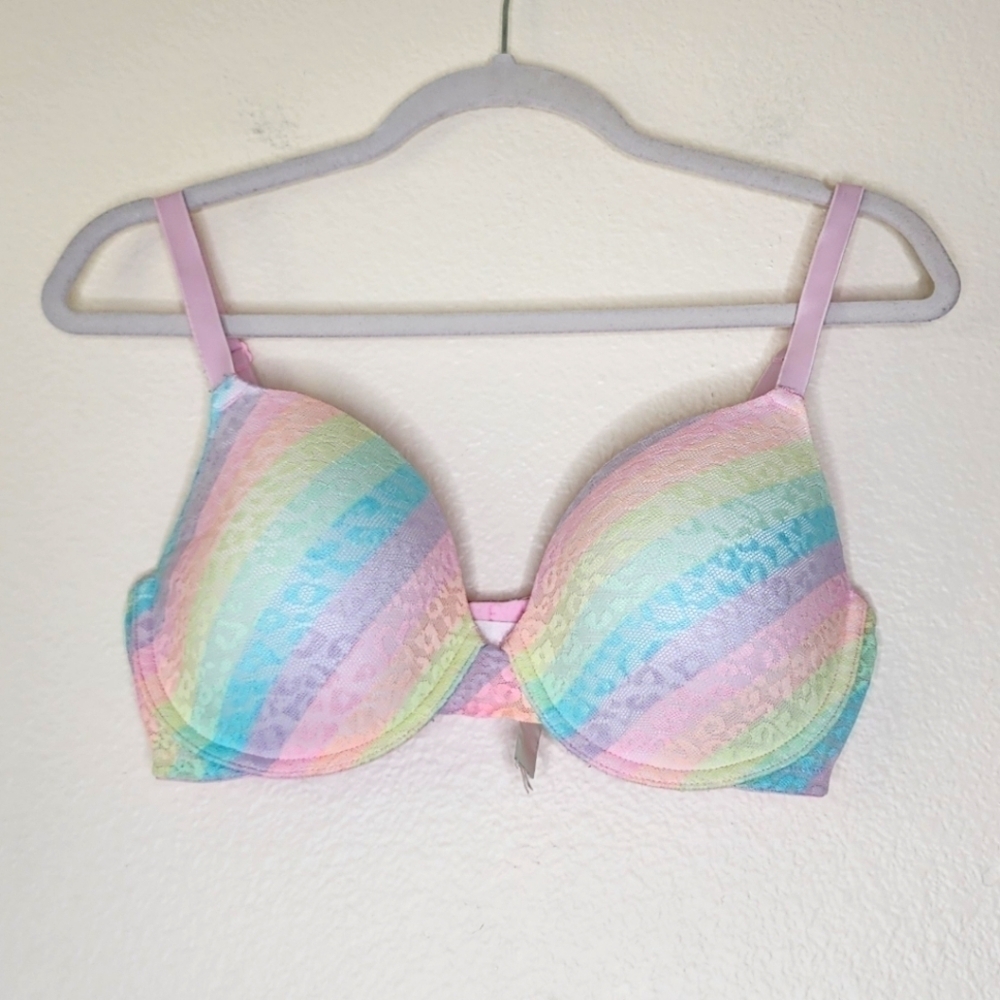 Victoria's Secret PINK Pastel Rainbow Wear Everywhere Push-Up Bra 34DD